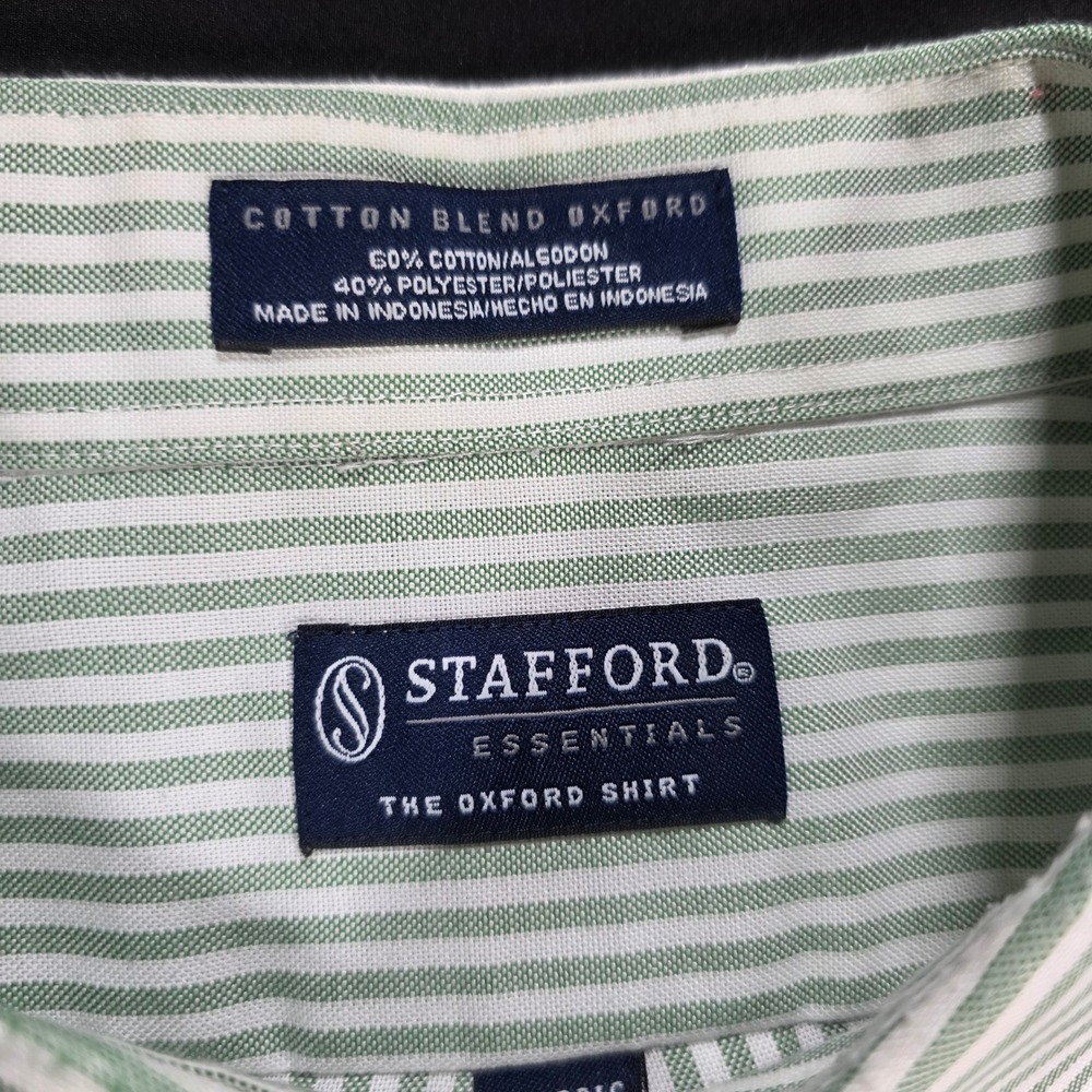 Stafford Essentials Mens Green White Striped Oxford‎ Shirt Classic Fit 17 36-37 - Picture 4 of 7